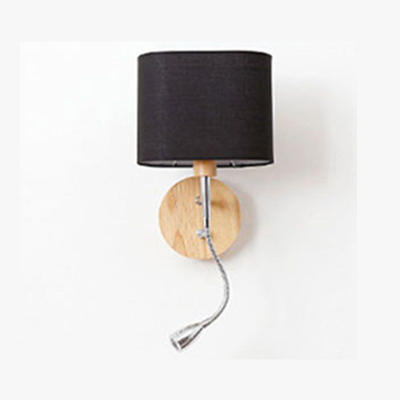 Geometric Fabric Reading Wall Light Nordic 2-Light Natural Wood Wall Lamp with Switch