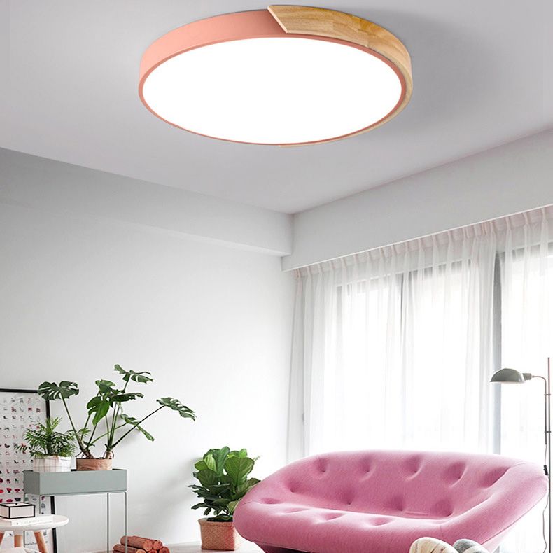 Plafondmontagelamp voor meisjesjongenskamer Macron-stijl Inbouwlamp van metaal en houten frame