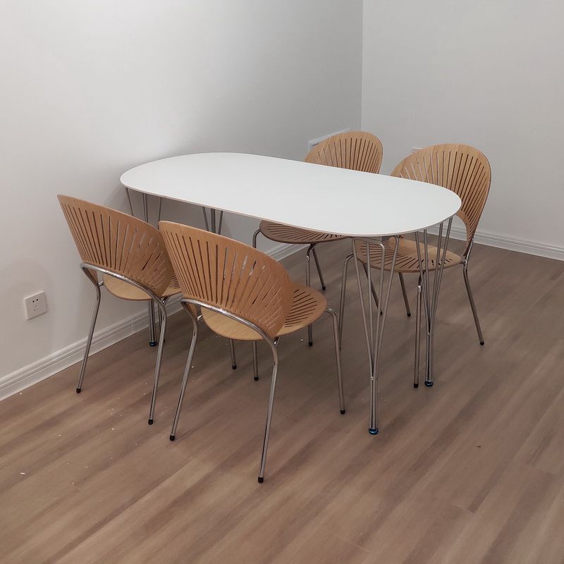 Modern White Sintered Stone Dining Table Oval Shape Standard Dining Table with 4 Legs Base
