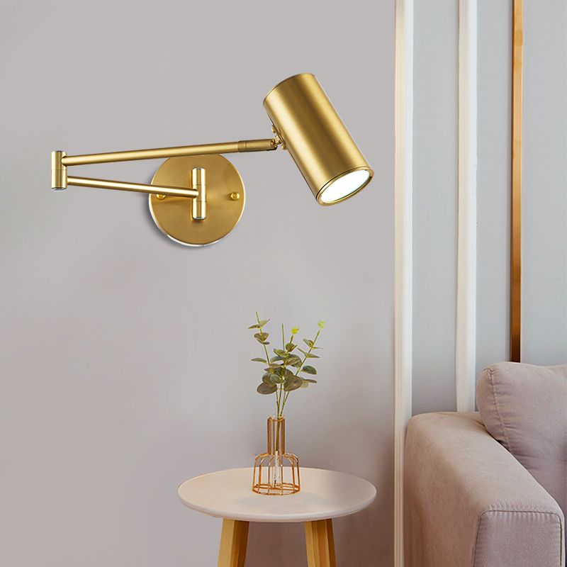 Swing Arm Metal Wall Sconce Light Nordic Cylinder Shade Sconce Light for Bedroom