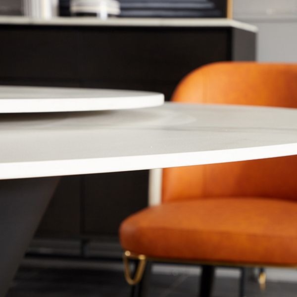 Modern Stone Round Table Standard Height Dining Room Table with Pedestal Base