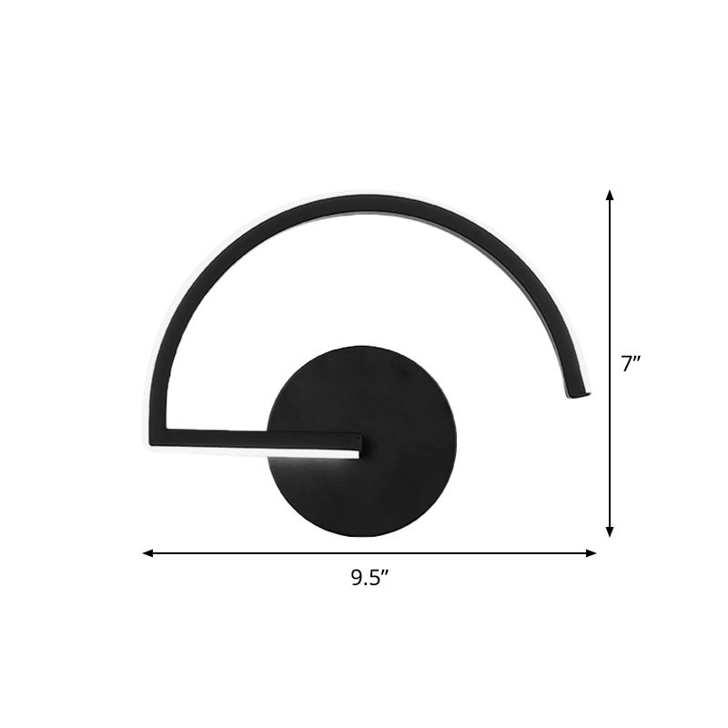 Minimalistische halfcircle metaal SCONCE Ideeën LED Wandgemonteerde verlichting in zwart met open ontwerp, warm/wit licht