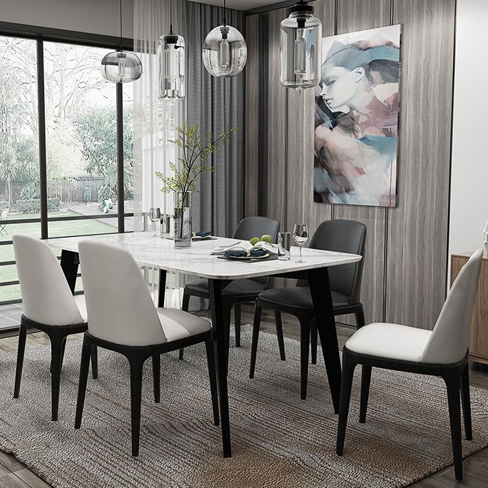 Marble White Tone Dining Table Simplicity 4 Legs Table for Dining Room