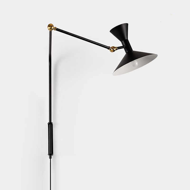 Nordic Metal Wall Light Conical Shade 2 Lights Adjustable Wall Sconce for Living Room