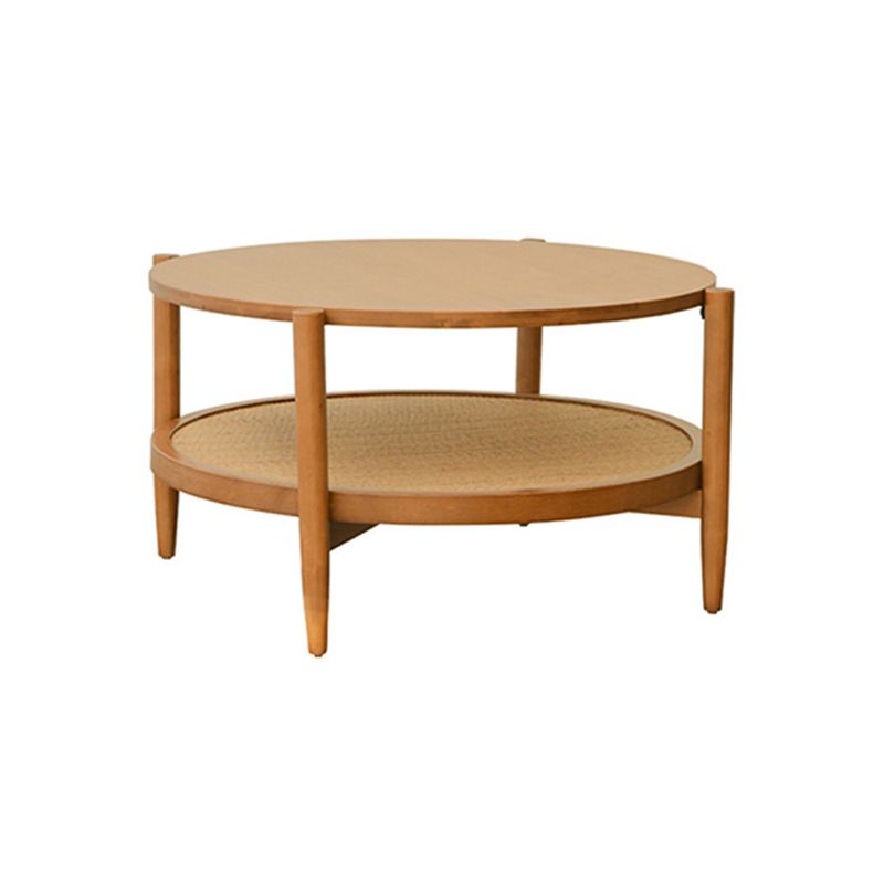 Nordic Cocktail Table 4 Legs Wooden with Storage Shelf Round Coffee Table