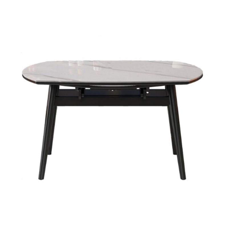 Modern Extendable White Stone Top Dining Table with 4 Black Rubberwood Legs