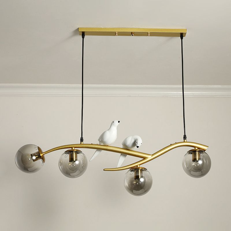 Glass Globe Island Light in Modern Luxury Style Lacquered Iron Pendant Light for Dining Room