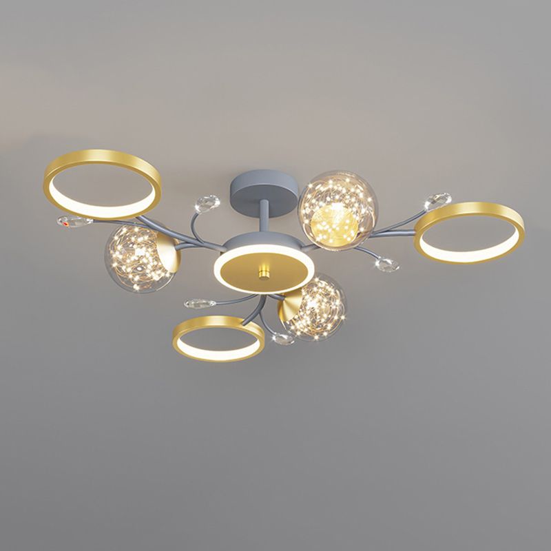 Cercle moderne Flush Lightture Amorture en verre transparent LED LED Semi Flush Light in Grey-Gold
