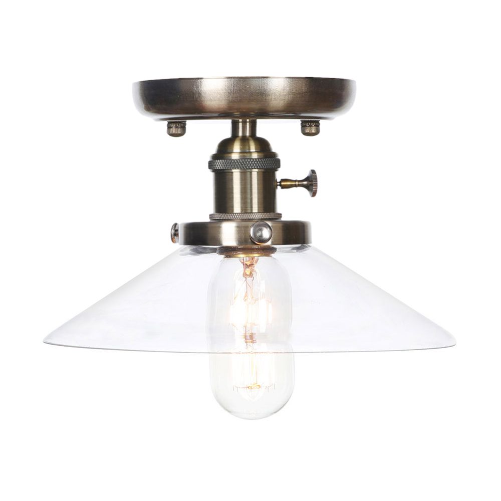 Cono / Saucer Metallo Semi Flush Montaggio Industrial 1 Bulb Living Room Light Fixture in bianco / Clear