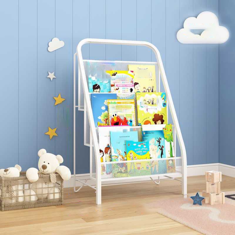 Industrial Iron Ladder Bookshelf White and Black Closed Back Bookcase for Home