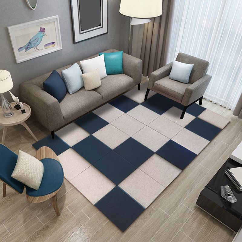 Modern Geometric Patchwork Rug Multi-Colored Polyester Carpet Non-Slip Backing Pet Friendly Machine Washable Rug for Lounge