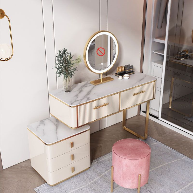 Glam 17.71" Wide Vanity Set Stone Dressing Table with Drawer