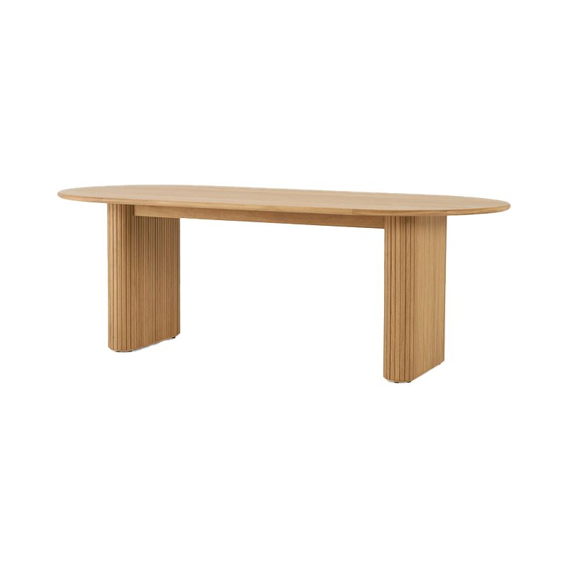 Mesa moderna de doble pedestal oval de madera de madera con madera maciza