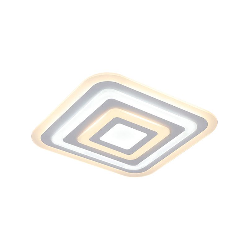 Acrylique 4-Couche Square Ceiling Lamp Nordic Style White 19,5 "/35.5" W LED Flush Light Fixture in Outer White Inner Warm Light