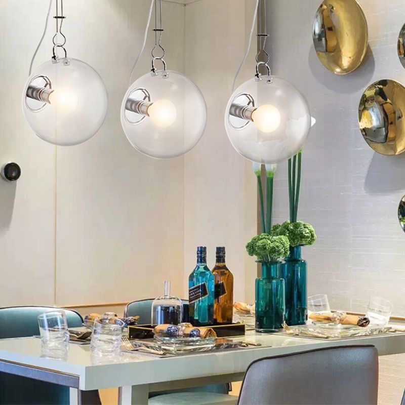 Ball Ceiling Lighting Contemporary Clear Glass 1 Bulb Hanging Pendant Light, 10"/12" Wide