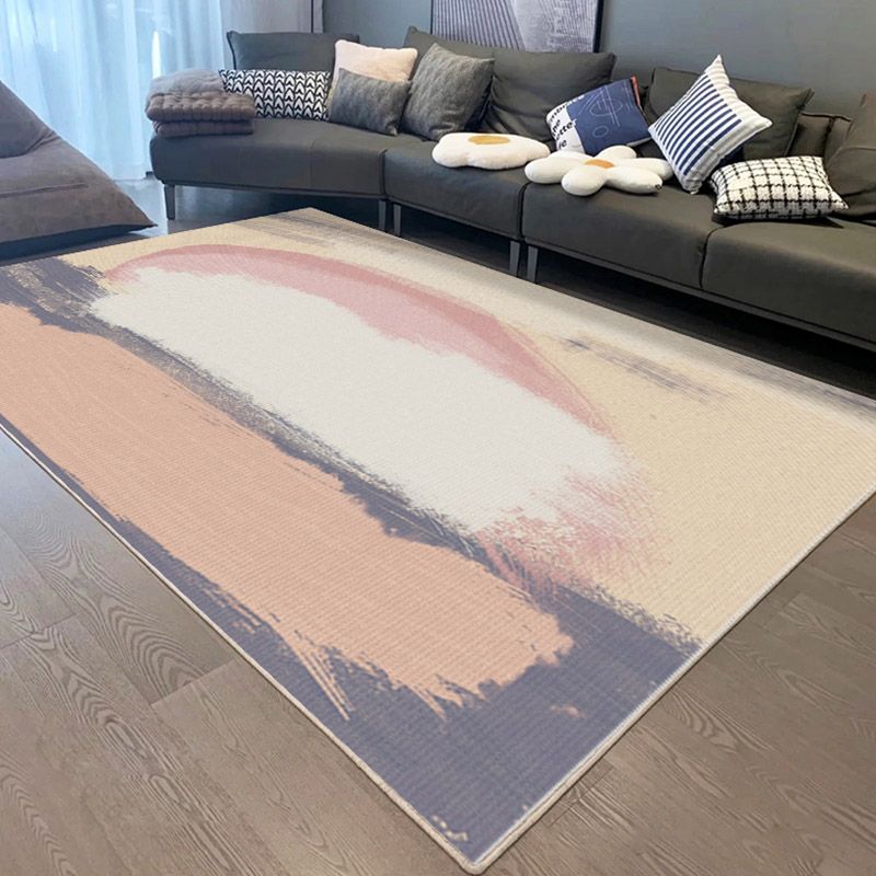 Modern Colorblock Rug Morandi Color Area Rug Polyester Easy Care Carpet for Living Room