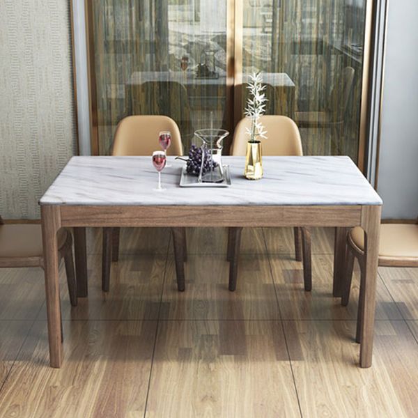 Rectangle Shape Mid-Century Dining Table Fixed Table with Marble