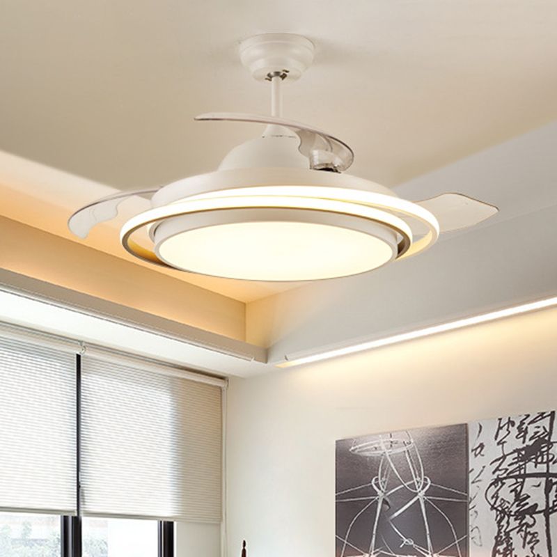 36 "/42" brede LED Semi Flush Lighting Minimalistische woonkamer 3 Messen plafondventilator Lamp met cirkel acrylschaduw in wit, afstandsbediening