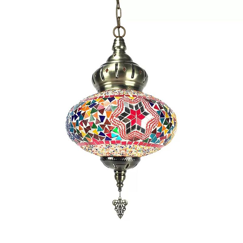 Colorful Glass Global Pendant Lighting Traditionary 1/4 Heads Ceiling Light Fixture in Chrome for Bedroom