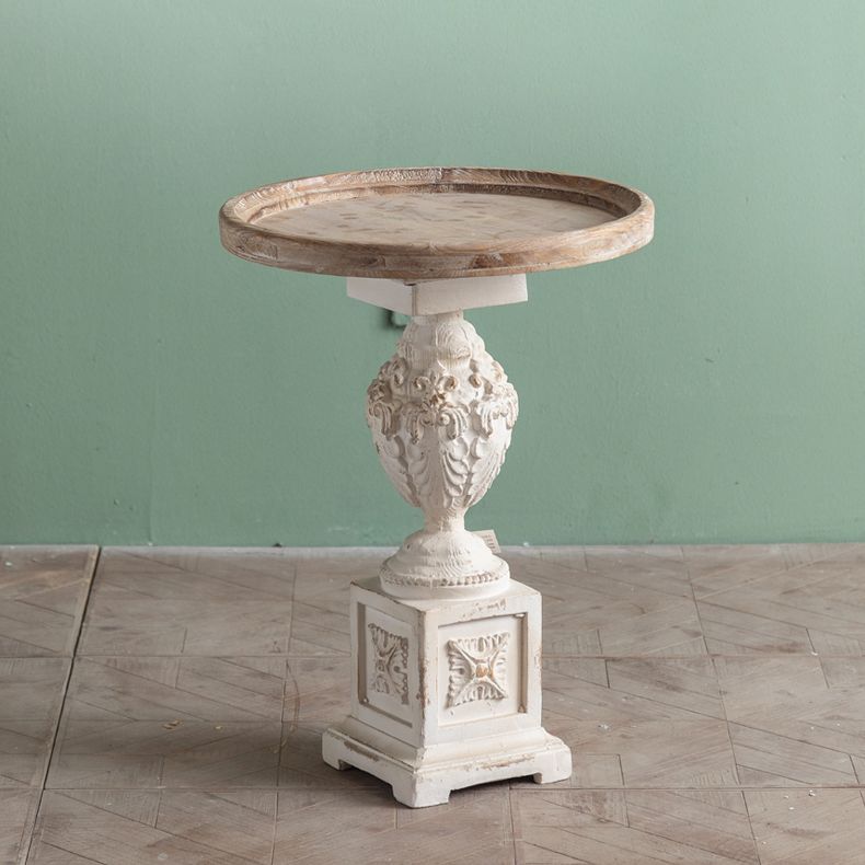 Rustic Style Side End Table Pedestal Distressed Round Sofa Side Accent Table