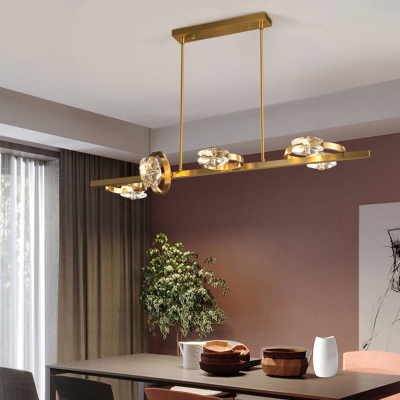 Contemporary Island Light Rings Crystal Island Lights in Gold for Kitchen