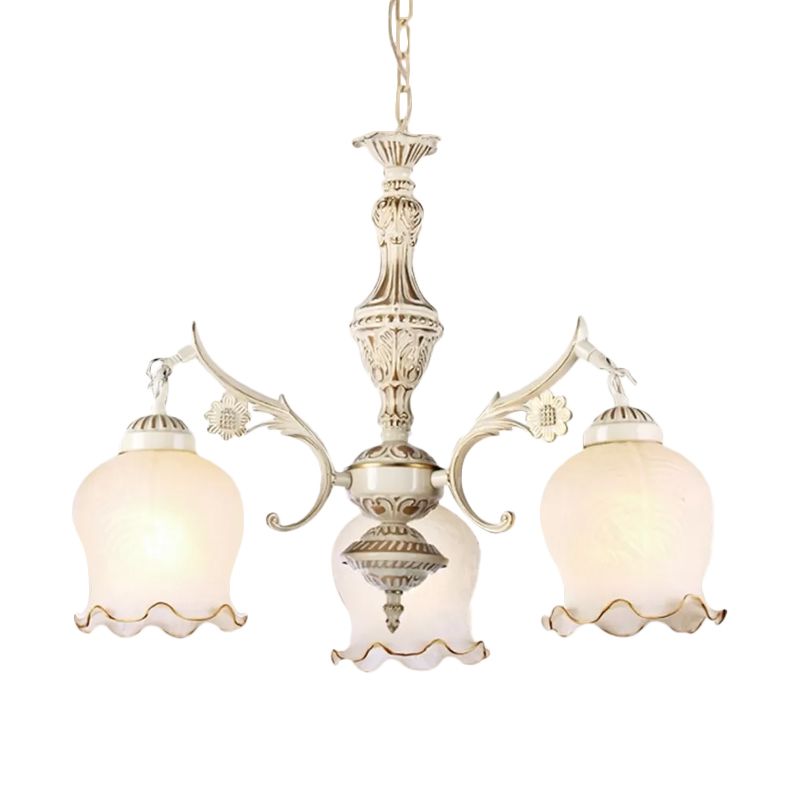 3 Lichter Rose Down Kronleuchter Vintage Antique Bronze/Distressed weiße Creme Glasfederung Anhänger für Schlafzimmer