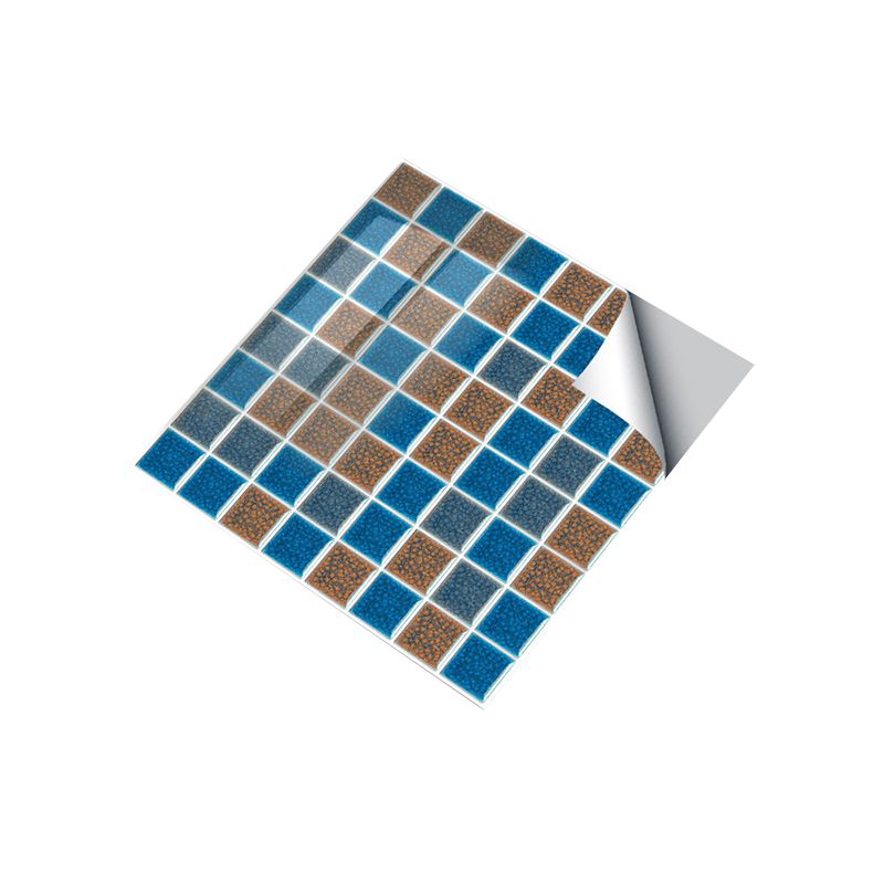 Faux Mosaic Tile Wallpapers Modern Style Smooth Wall Art in Blue and Brown, Self-Stick