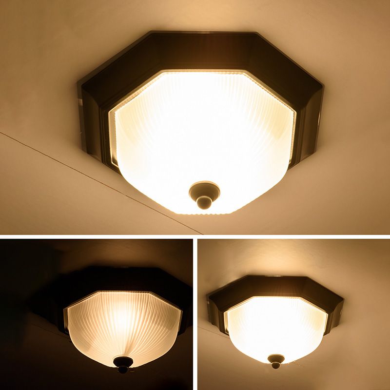 12" Wide Hexagon Flush Mount Classic Glass Flush Ceiling Light in Black