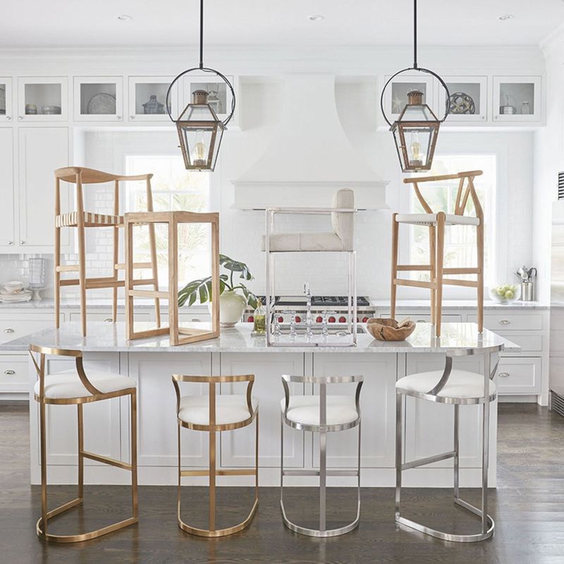 Glam Metal Barstool Fabric Upholstered Counter Stool in Matte Finish for Indoor