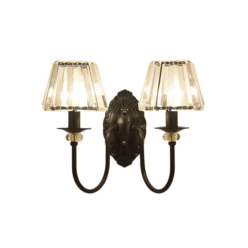 1 Light Trapezoid/Flower/Drum Wall Light Sconce Post Modern Black Metal Wall Mount Light with Clear Crystal Shade