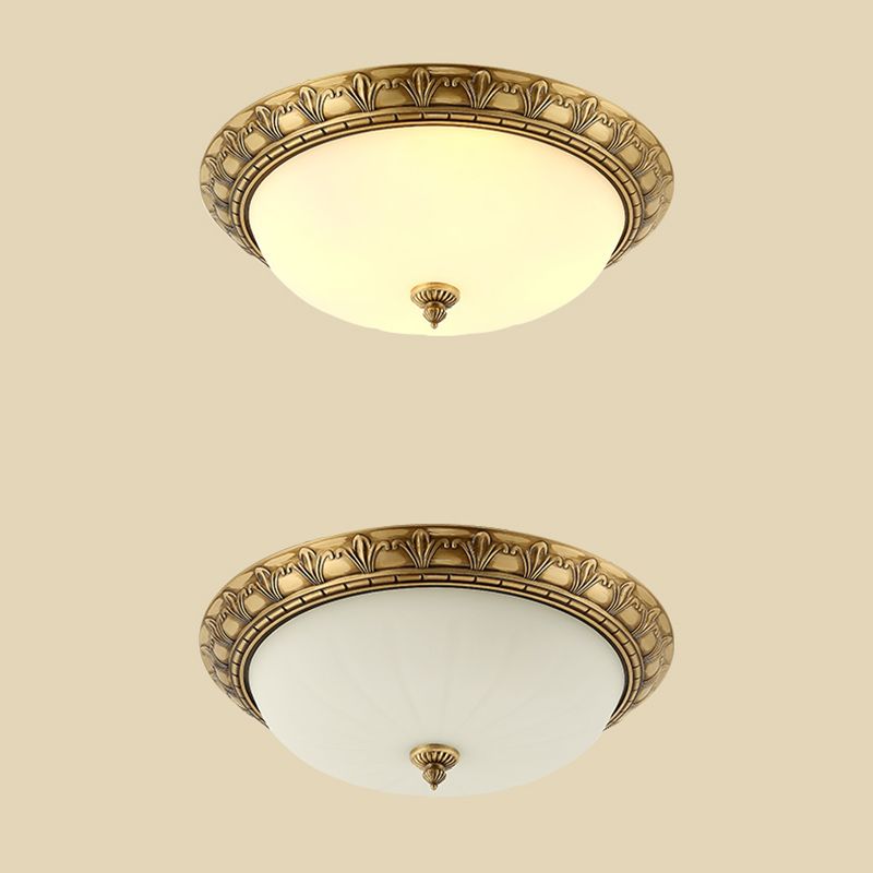 Traditional Flush Mount Light White Glass Shade Ceiling Lamp for Coffee Shop