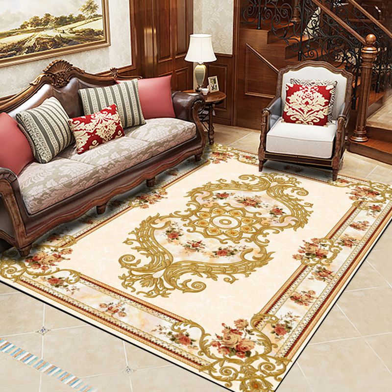 Decorative Floral Printed Rug Modern Marble Surface Carpet Stain Resistant Rug for Living Room