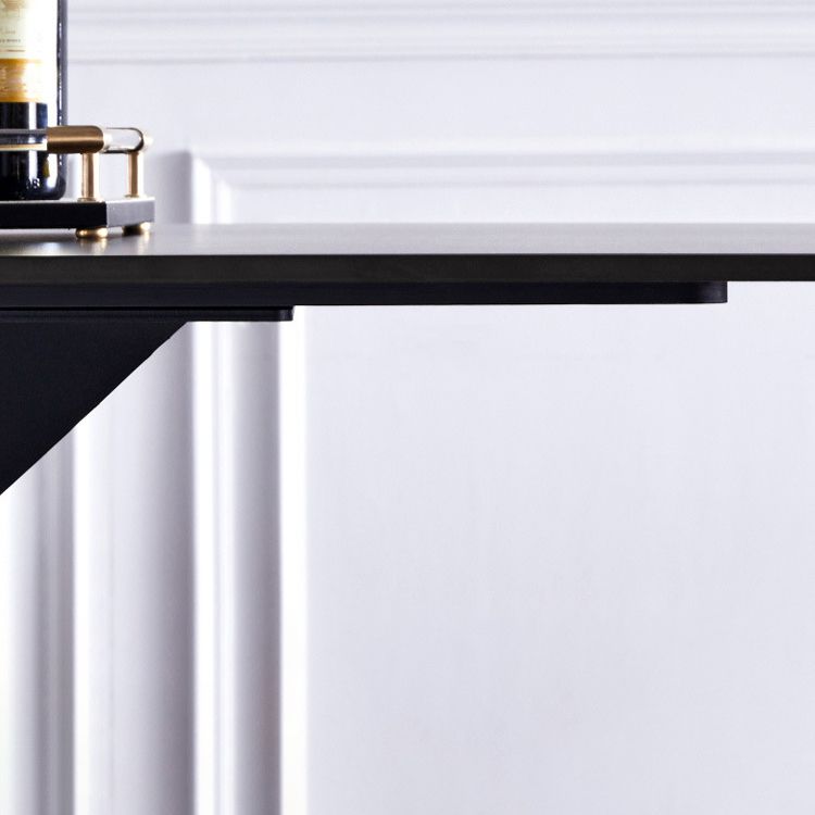 Industriële eettafel gesinterde stenen tafel met zwart dubbele voetstuk voor eetkamer