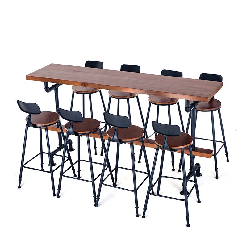 Industrial Trestle Base Bar Height Table Metal and Wood Bar Table for Dining Room