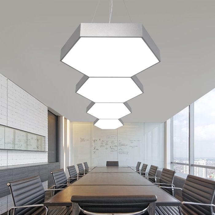 Yellow/Silver/Purple Hexagon Pendant Lamp Contemporary Led Metal Hanging Ceiling Light, 12"/18"/23.5" Wide