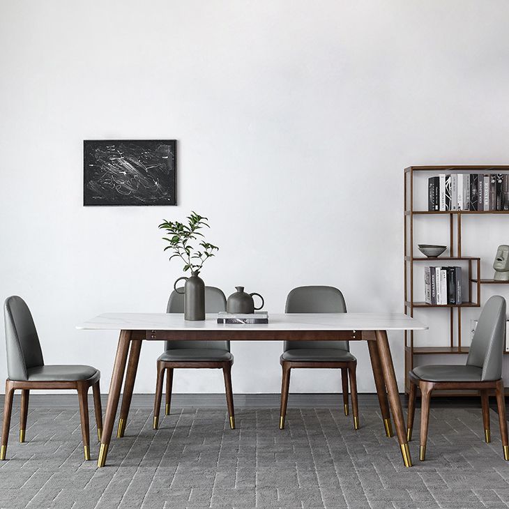 Modern Dining Room Set Rectangle Sintered Stone with 4 Legs Base Formal Kitchen Table Set