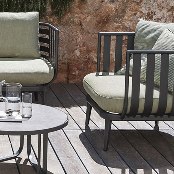 Round Sintered Stone Top Table Industrial Outdoor Table with Metal Base