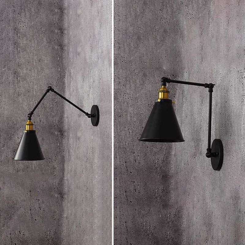 10"+10" 2-Sections Swing Arm Wall Mount Light Single Bulb Retro Industrial Style Coffee Shop Sconce Lights in Matte Black