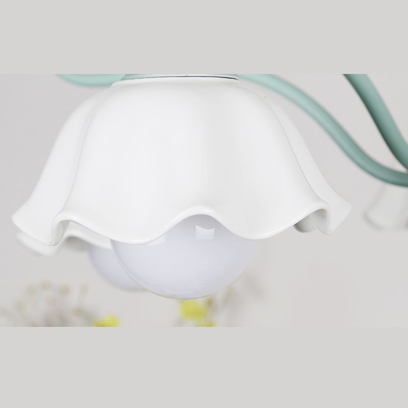 Ceramic Flower Chandelier Pendant Light Nordic Style Hanging Chandelier in Green