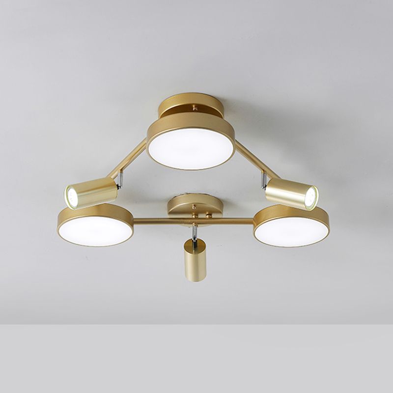Contemporáneo Round Semi-Flush Monte Metal 6 cabezas Luz de techo de lámpara en oro para dormitorio