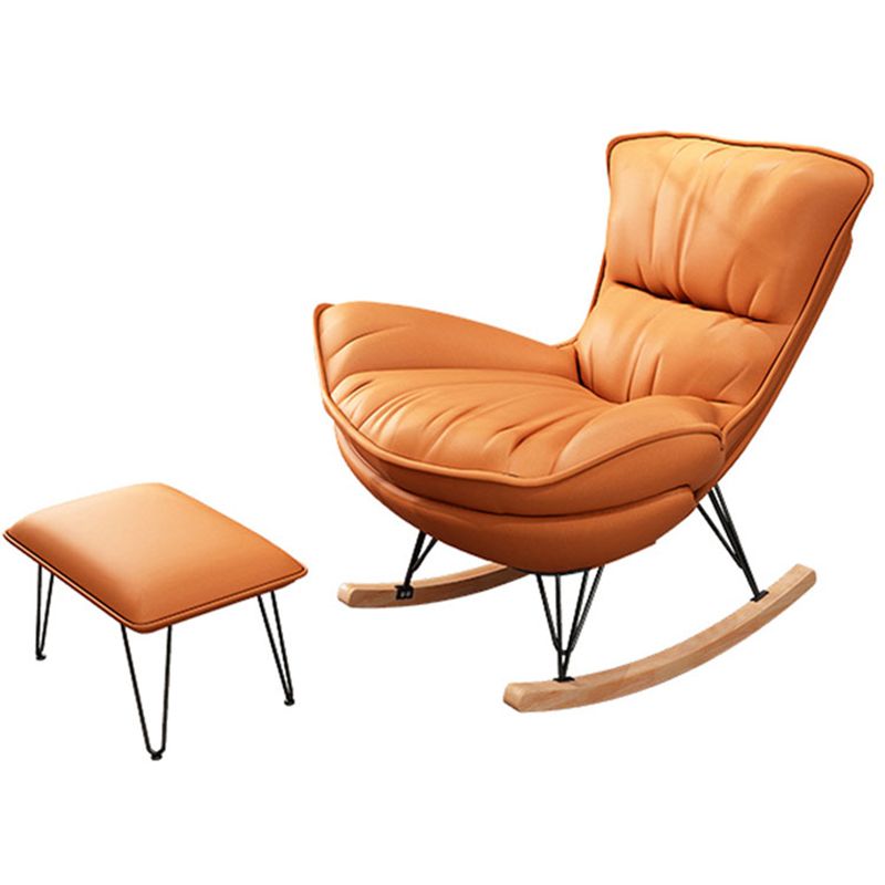 Stylish Glider Chair Solid Color Faux Leather Rocking Chair with Cushions