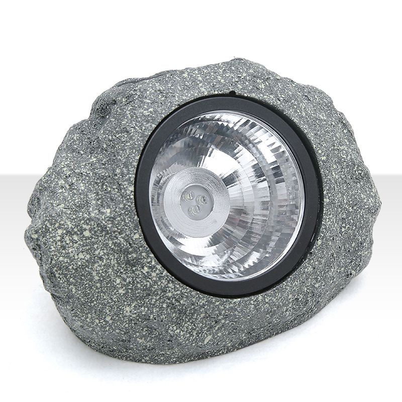 Stone Shaped LED Lawn Spotlight Simplicity Resin Courtyard Solar Powered Pathway Lamp in Grey