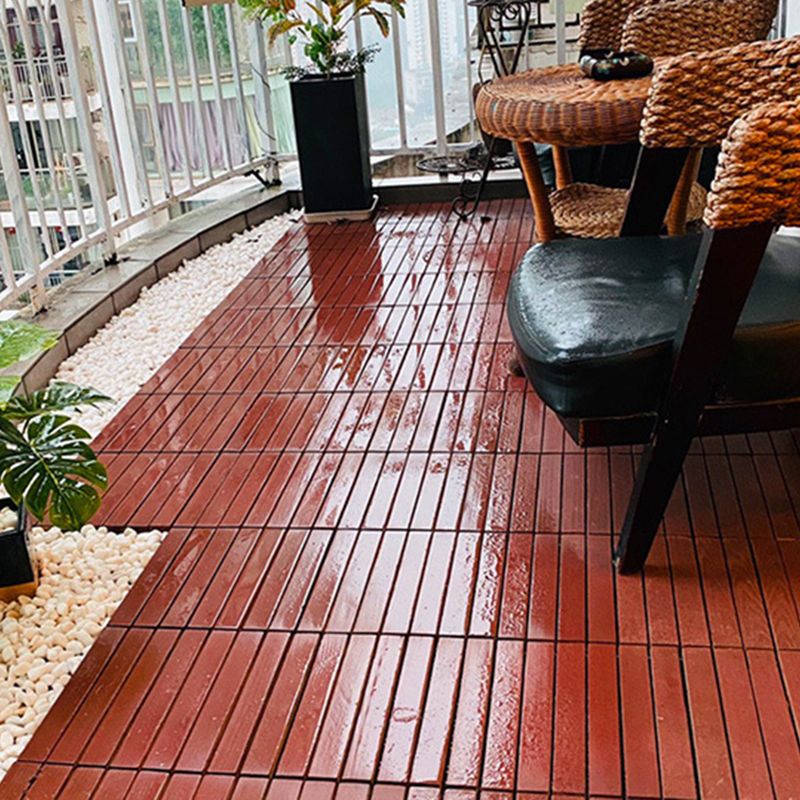 Red 6-Slat Square Wood Patio Tiles Snap Fit Installation Floor Board Tiles