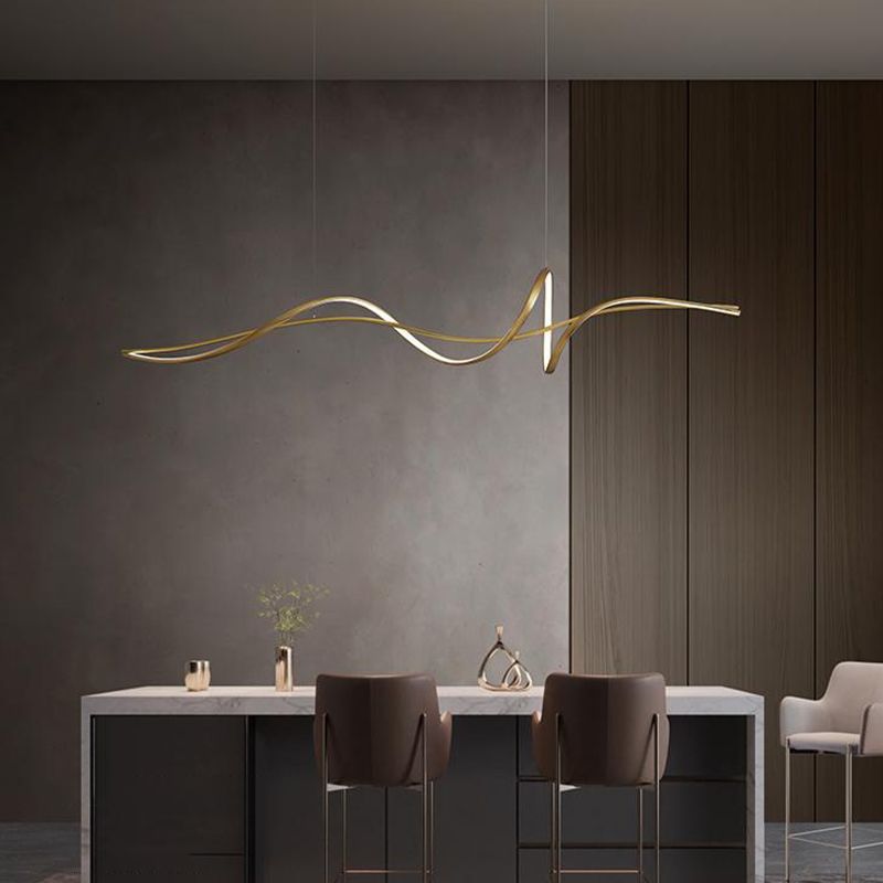 Minimalism Twisting LED Hanging Pendant Lights in Gold for Dining Room
