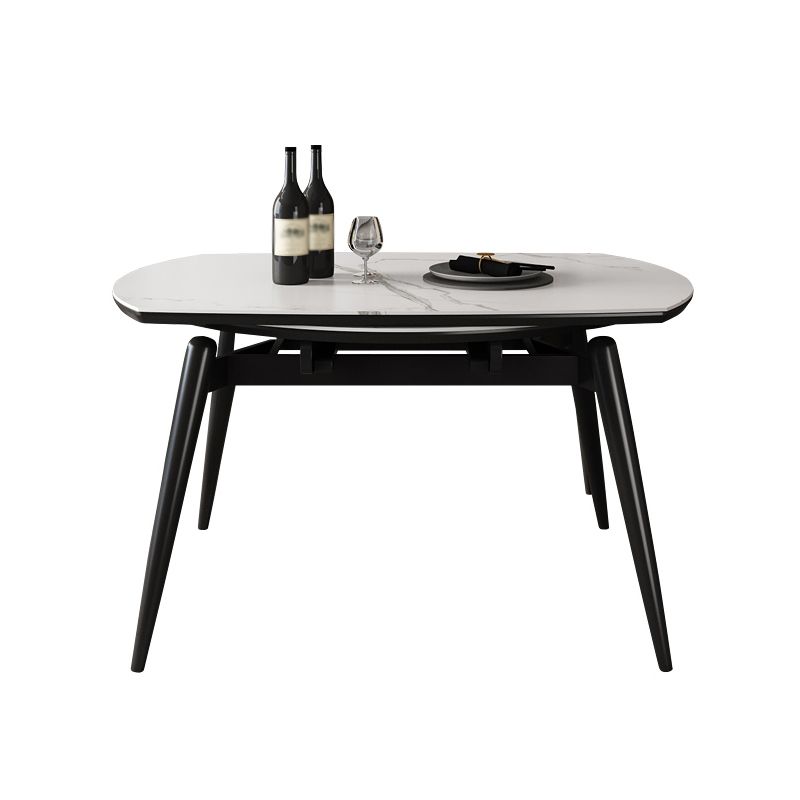 Contemporary Round Dining Table Sintered Stone Table with 4 Ash Solid Wood Legs