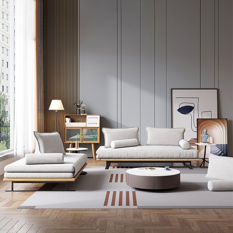 White Armless Sofa Bed Buttonless Modern Sleeper Sofa with Black Metal Base