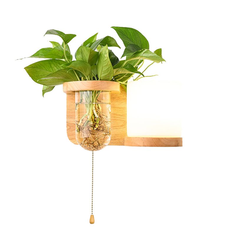1 Light Wall Light Fixture Modern Wood Wall Mounted Lighting(plants not included)