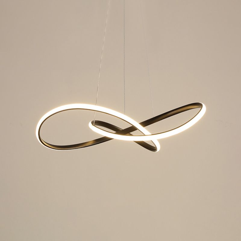 Curving LED Chandelier Light Minimal Acrylic Dining Table Suspension Lamp in Black/White/Gold, 19.5"/23.5" Width