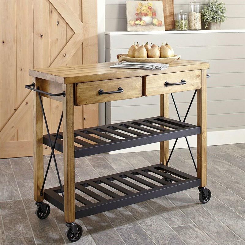 Contemporary Rolling Kitchen Cart Metal Rectangular Kitchen Island Cart with Towel Rack
