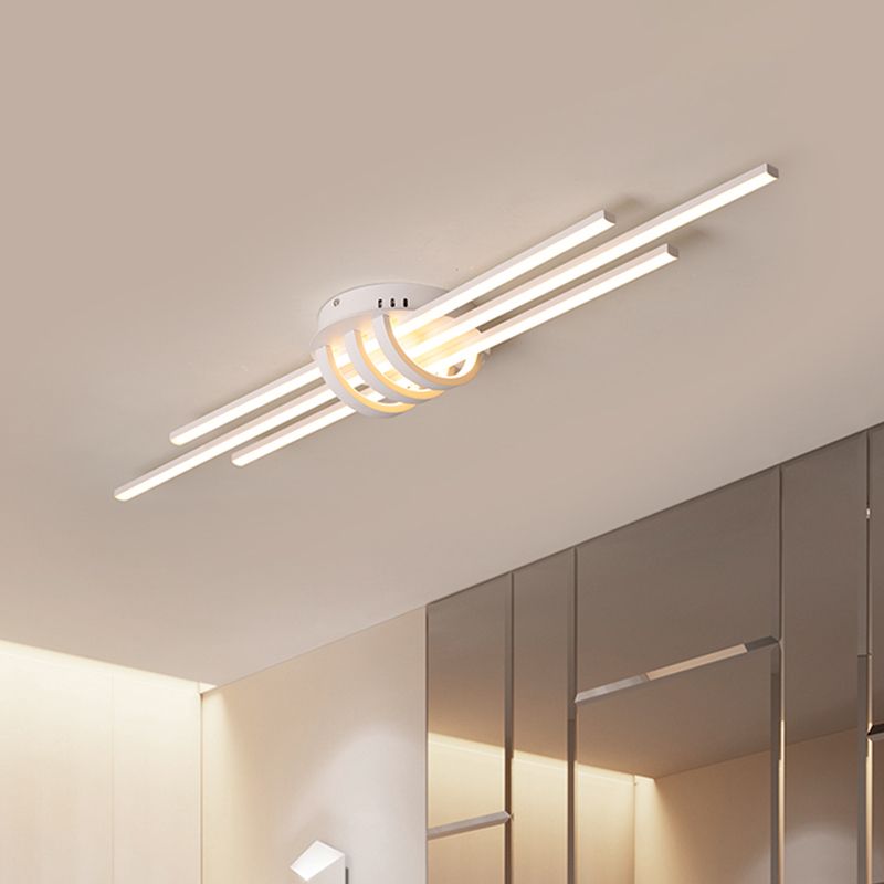 White/Black Slim Linear Flush Light Fixture Simple LED Acrylic Flush Mount Ceiling Lamp over Table
